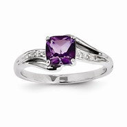 14k White Gold Diamond and Amethyst Square Ring