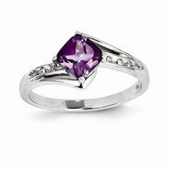 14k White Gold Diamond and Amethyst Square Ring
