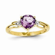 14k Yellow Gold Diamond and Amethyst Heart Ring