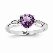 14k White Gold Diamond and Amethyst Heart Ring