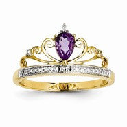 14k Yellow Gold Rhodium Diamond and Amethyst Ring