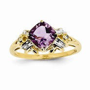 14k Yellow Gold Diamond and Amethyst Square Ring
