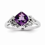 14k White Gold Diamond and Amethyst Square Ring