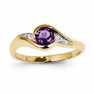 14k Yellow Gold Diamond and Amethyst Round Ring