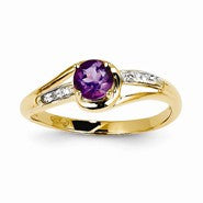 14k Yellow Gold Diamond and Amethyst Round Ring