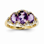 14k Yellow Gold Diamond and Amethyst Oval Ring