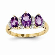 14k Yellow Gold Diamond and Amethyst Oval Ring