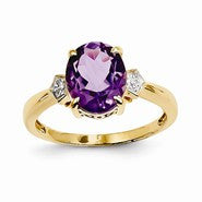 14k Yellow Gold Diamond and Amethyst Oval Ring