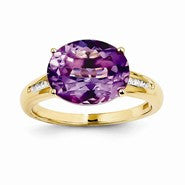 14k Yellow Gold Diamond and Amethyst Oval Ring