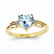 14k Yellow Gold Diamond and Blue Topaz Heart Ring