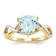 14k Yellow Gold Rhodium Blue Topaz and White Topaz Trillion Ring