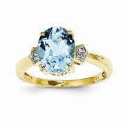 14k Yellow Gold Diamond and Blue Topaz Oval Ring