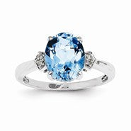 14k White Gold Diamond and Blue Topaz Oval Ring