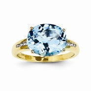 14k Yellow Gold Diamond and Blue Topaz Oval Ring