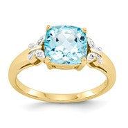 14k Yellow Gold Diamond and Blue Topaz Square Ring