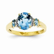 14k Yellow Gold Diamond and Swiss Blue Topaz Oval Ring