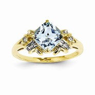 14k Yellow Gold Diamond and Blue Topaz Square Ring