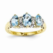 14k Yellow Gold Diamond and Blue Topaz Oval Ring
