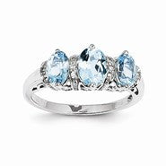 14k White Gold Diamond and Blue Topaz Oval Ring