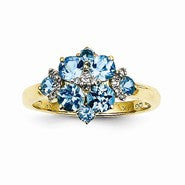14k Yellow Gold with Swiss Blue Topaz and Diamond Ring