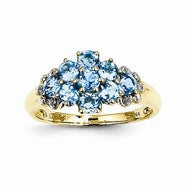 14k Yellow Gold with Swiss Blue Topaz and Diamond Ring