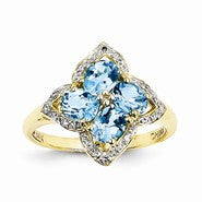 14k Yellow Gold with Swiss Blue Topaz and Diamond Ring