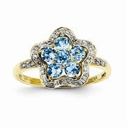 14k Yellow Gold with Swiss Blue Topaz and Diamond Ring
