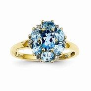 14k Yellow Gold with Swiss Blue Topaz and Diamond Ring