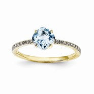 14k Yellow Gold Diamond and Blue Topaz Square Ring