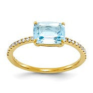 14k Yellow Gold Diamond and Blue Topaz Square Ring