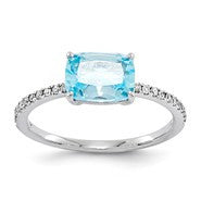 14k White Gold Diamond and Blue Topaz Square Ring