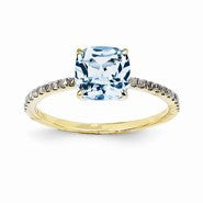14k Yellow Gold Diamond and Blue Topaz Square Ring