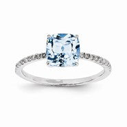 14k White Gold Diamond and Blue Topaz Square Ring