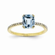 14k Yellow Gold Diamond and Blue Topaz Square Ring