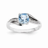 14k White Gold Diamond and Blue Topaz Square Ring