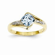 14k Yellow Gold Rhodium Diamond and Blue Topaz Square Ring