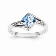 14k White Gold Diamond and Blue Topaz Square Ring