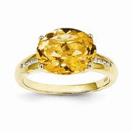 14k Yellow Gold Diamond and Citrine Oval Ring
