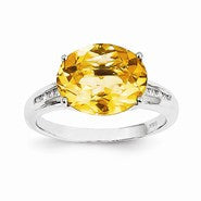 14k White Gold Diamond and Citrine Oval Ring