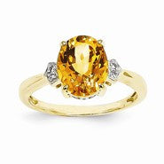 14k Yellow Gold Diamond and Citrine Oval Ring