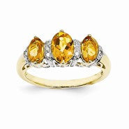14k Yellow Gold Diamond and Citrine Oval Ring