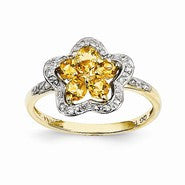 14k Yellow Gold Citrine and Diamond Ring