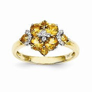 14k Yellow Gold Diamond and Citrine Flower Ring