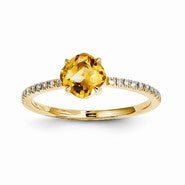 14k Yellow Gold Diamond and Citrine Square Ring