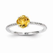 14k White Gold Diamond and Citrine Square Ring