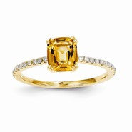 14k Yellow Gold Diamond and Citrine Square Ring