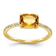 14k Yellow Gold Diamond and Citrine Square Ring