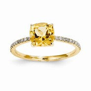14k Yellow Gold Diamond and Citrine Square Ring