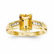 14k Yellow Gold Citrine and White Topaz Square Ring