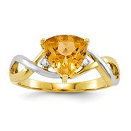 14k Yellow Gold Citrine and White Topaz Trillion Ring